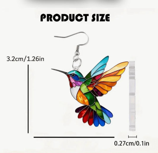 Rainbow ‘Glass’ Hummingbird Earrings
