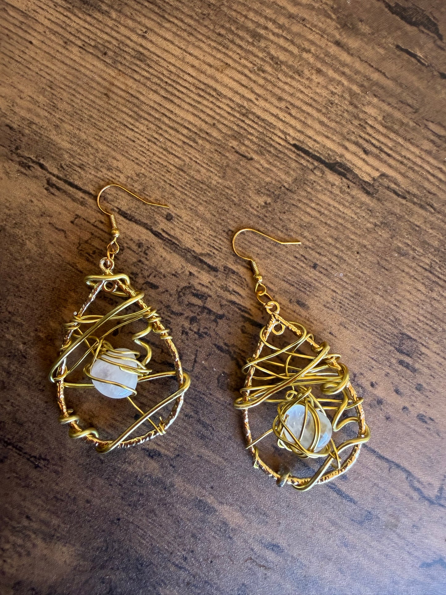 Sculptural boho crystal wire earrings