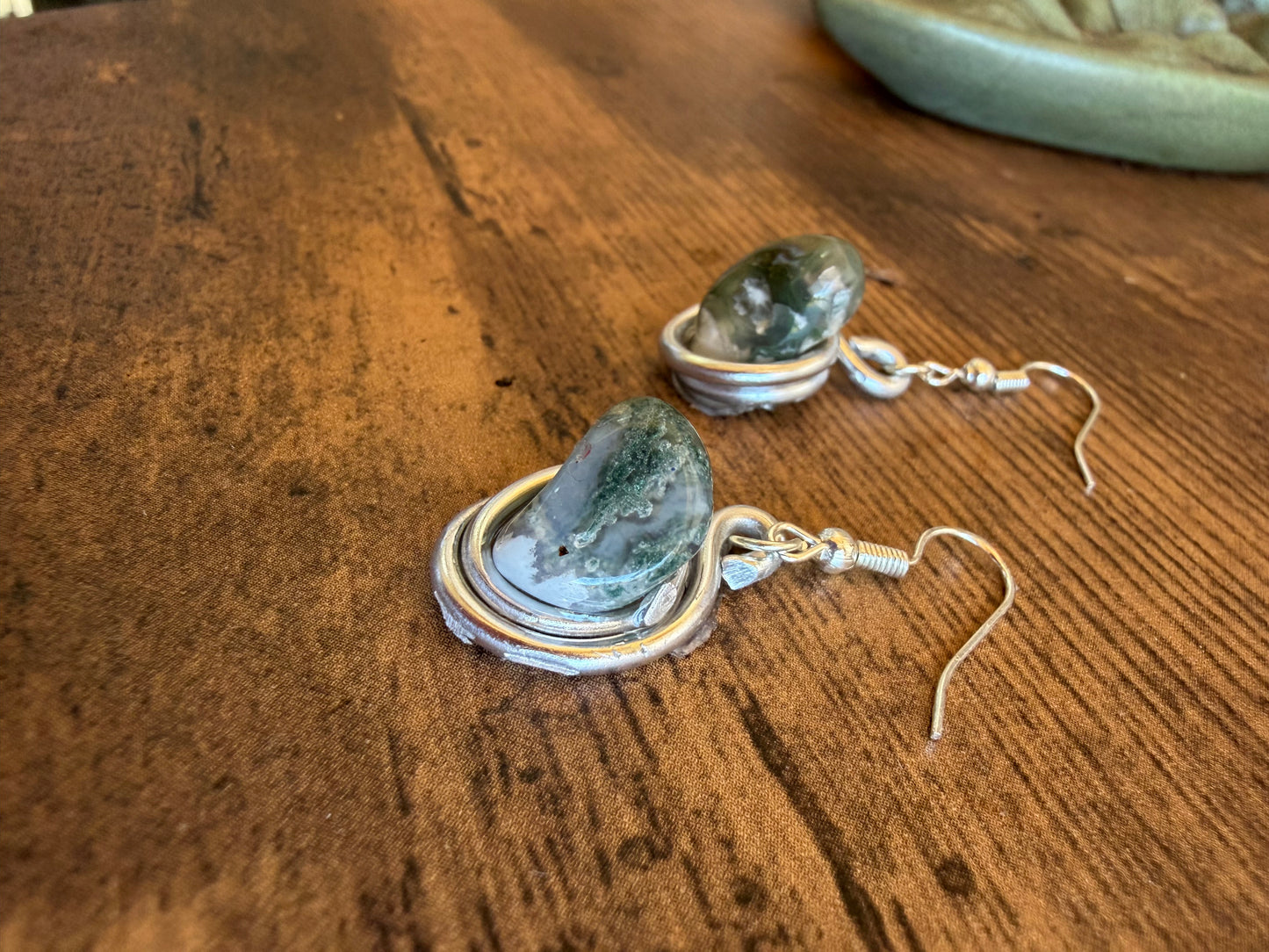 Moss Agate Crystal Wire Wrapped Earrings