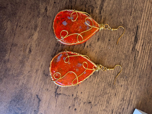 Orange and Gold Wire Statement Earrings