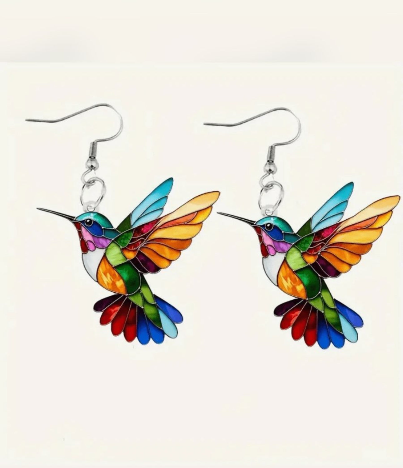 Rainbow ‘Glass’ Hummingbird Earrings
