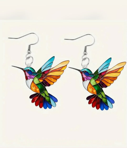 Rainbow ‘Glass’ Hummingbird Earrings