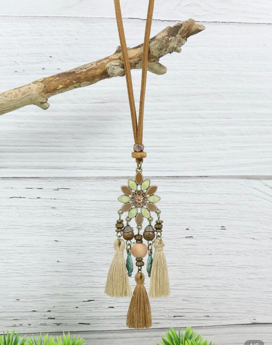 Boho Sunflower Tassel Necklace