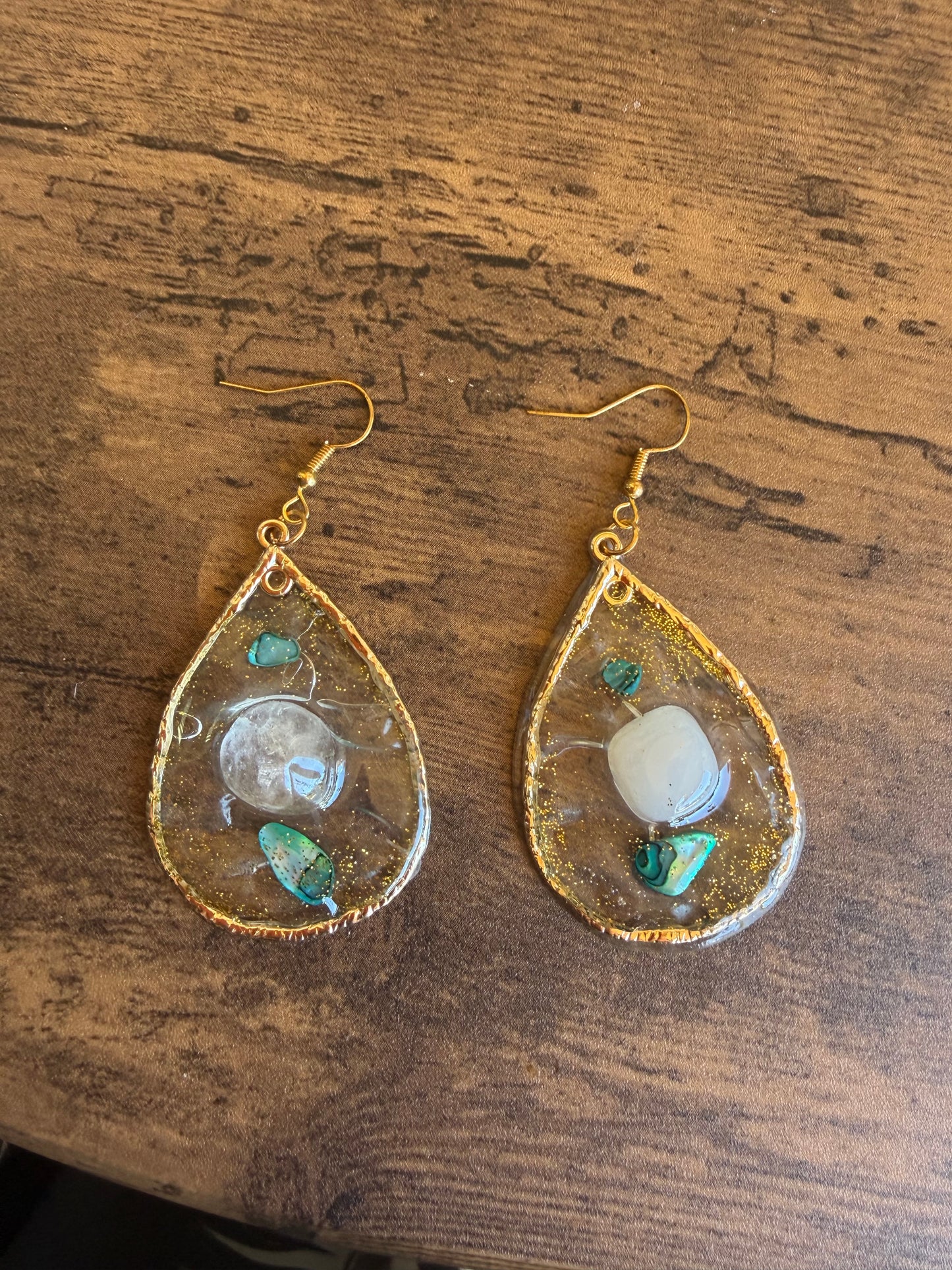 Abalone & Quartz Resin Earrings